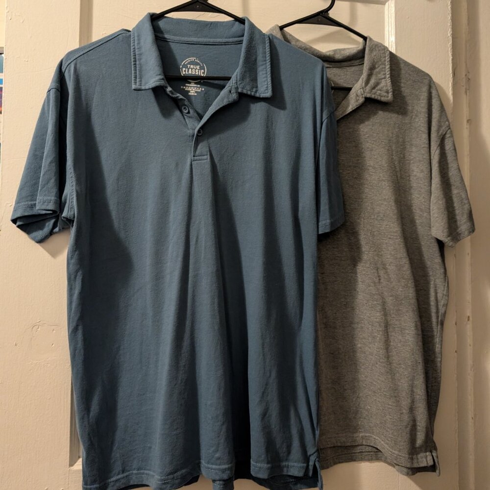 True Classic polos Large men’s blue and gray set of 2 shirts